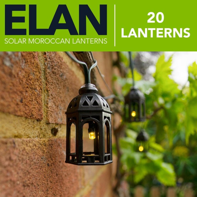 ELAN Solar Lichterkette mit 20 warmweißen LED-Leuchten in 20 dekorativen Laternen