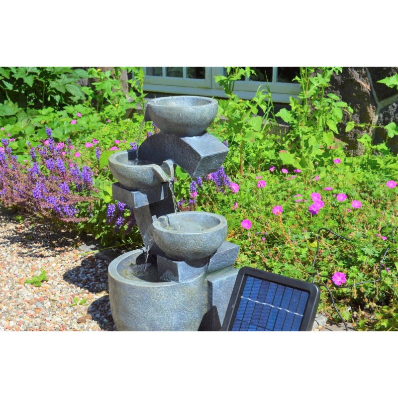 Solarbrunnen "Kaskade aus Schalen" mit eingebautem Akku