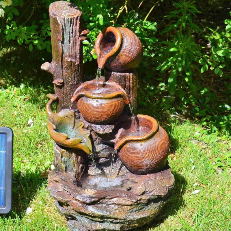 Solarbrunnen "Rustikale Krüge" mit eingebautem Akku