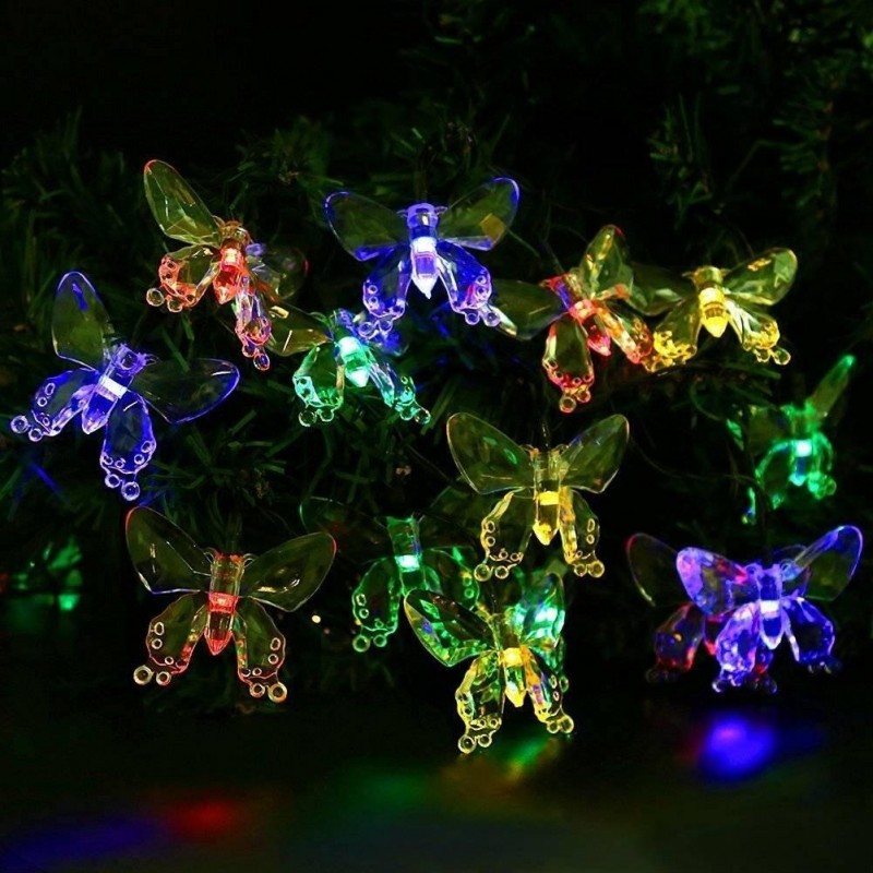 Aurora Solar Party Lichterkette mit 50 bunten LED-Schmetterlingen