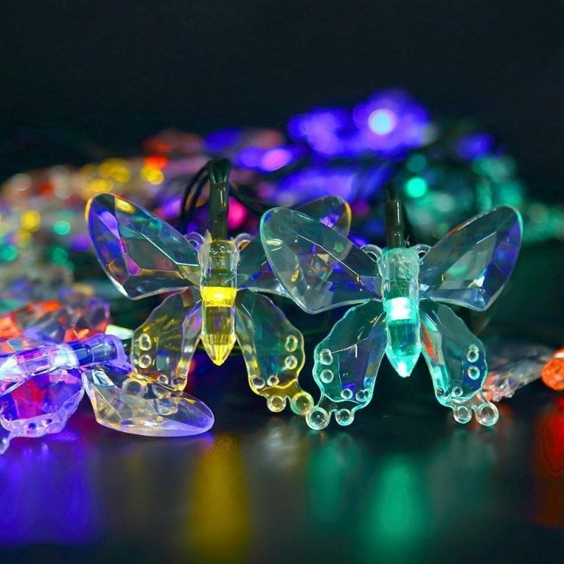 Aurora Solar Party Lichterkette mit 50 bunten LED-Schmetterlingen