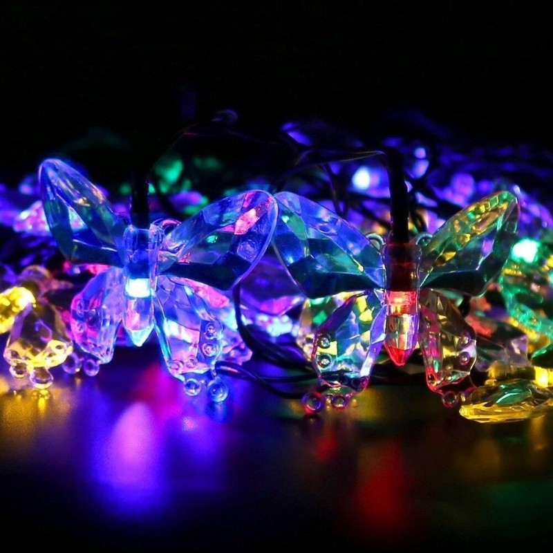 Aurora Solar Party Lichterkette mit 50 bunten LED-Schmetterlingen