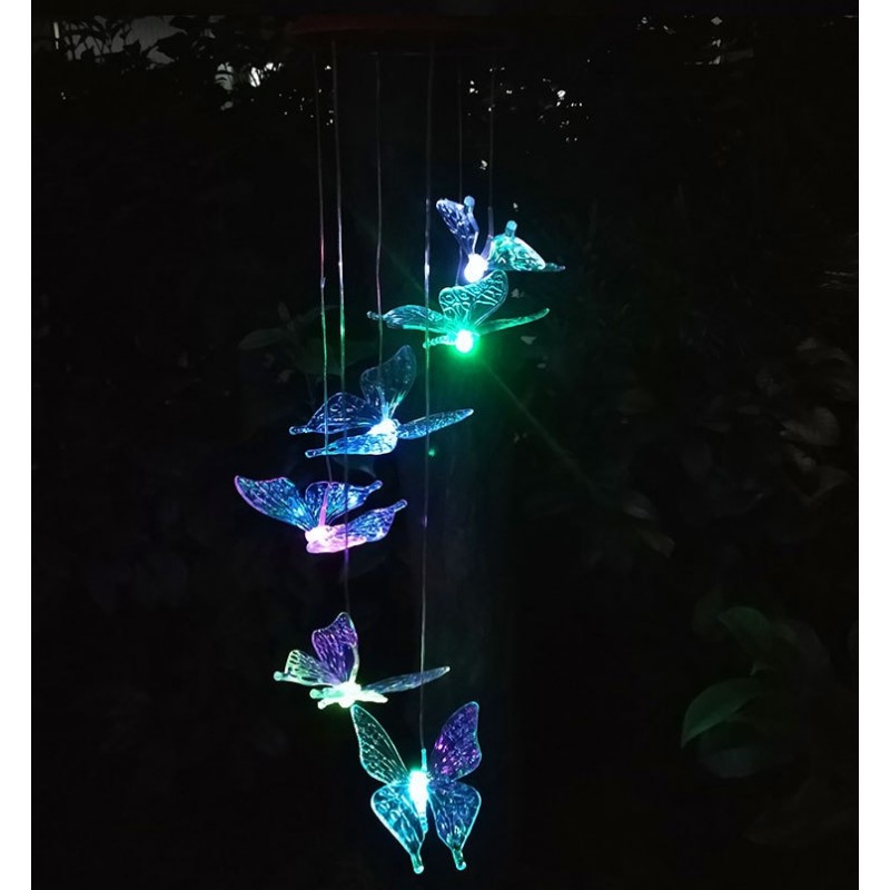 Solar Mobile mit bunt leuchtenden LED Schmetterlingen